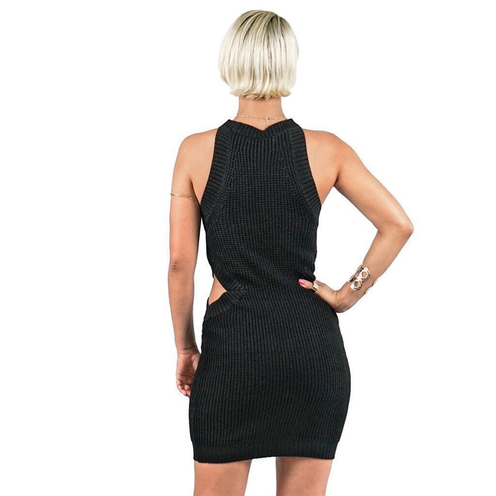 Black Knit Side Cut Out Dress - Picture 4 of 5
